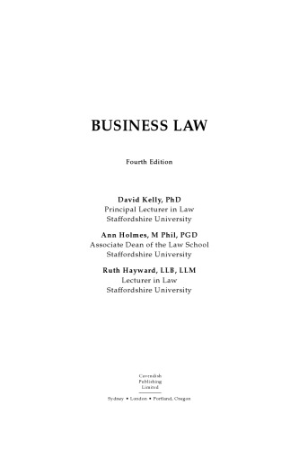 Business Law 4th Ed David Kelly Ann E M Holmes Ruth Hayward