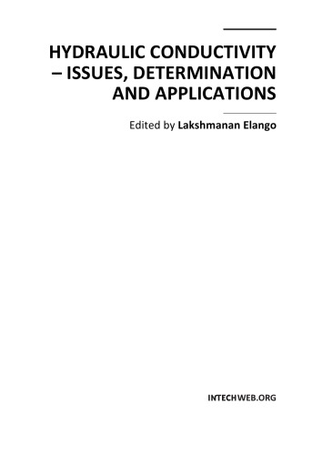Hydraulic Conductivity Issues Determination And Applications Lakshmanan Elango