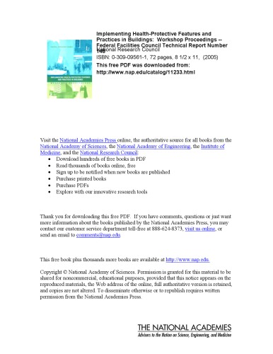 Implementing Healthprotective Features And Practices In Buildings Workshop Proceedings National Research Council