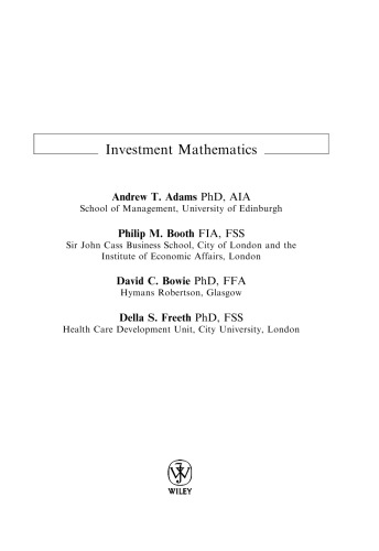 Investment Mathematics A T Adams Et Al