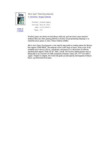 Micro Java Game Development David Fox Roman Verhovsek