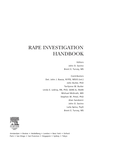 Rape Investigation Handbook John O Savino Brent E Turvey John J Baeza Et Al