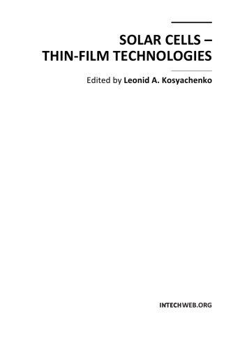 Solar Cells Thinfilm Technologies Leonid A Kosyachenko