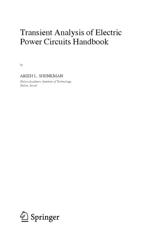 Transient Analysis Of Electric Power Circuits Handbook Arieh L Shenkman