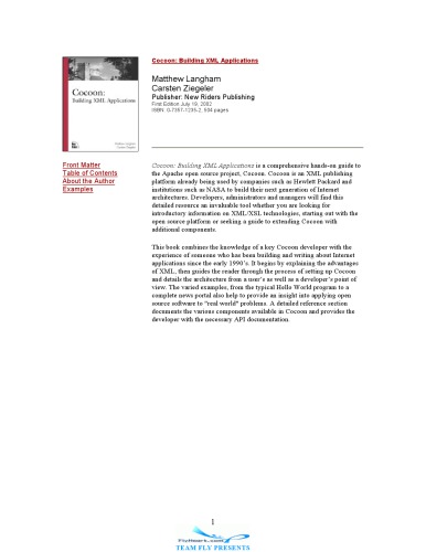 Cocoon Building Xml Applications Matthew Langham Carsten Ziegeler