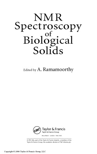 Nmr Spectroscopy Of Biological Solids Ayyalusamy Ramamoorthy