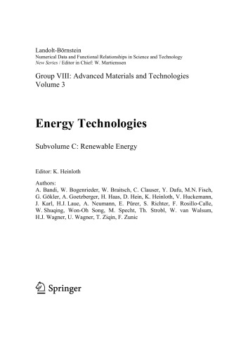 Energy Technologies Subvol C Renewable Enegy Landoltbornstein Grp Viii Vol 3 K Heinloth