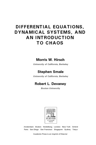 Differential Equations Dynamical Systems And An Intro To Chaos 2nd Ed M Hirsch