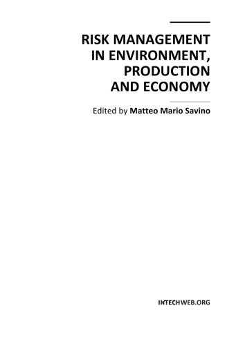 Risk Management In Environment Production And Economy M Savino