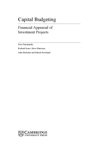 Capital Budgeting Financial Appraisal Of Investment Projects Don Dayananda