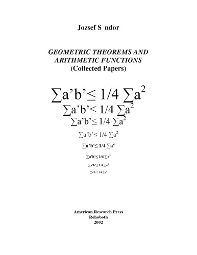 Geometric Theorems And Arithmetic Functions Coll Papers J Sandor