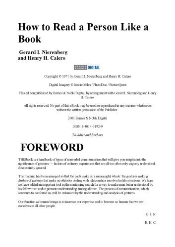 How To Read A Person Like A Book Gerard I Nierenberg Henry H Calero