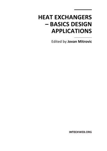 Heat Exchangers Basic Design Applications Jovan Mitrovic Editor