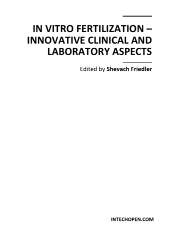 In Vitro Fertilization Innovative Clinical Lab Aspects S Friedler