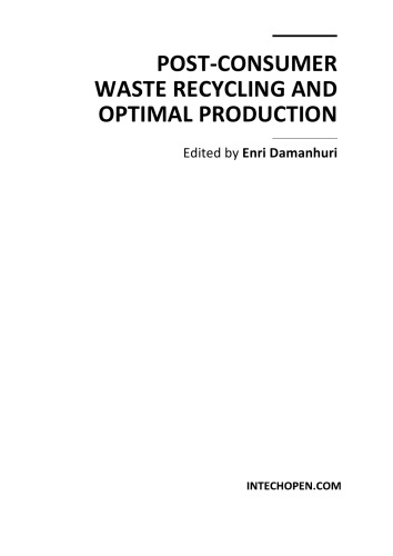 Postconsumer Waste Recycling Optimal Prodn E Damanhuri