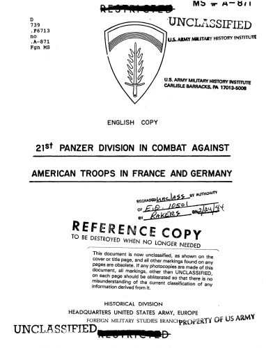 21st Panzer Division In Combat Against American Troops In France And Germany Edgar Feuchtinger