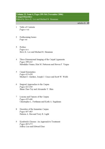 Carpal Disorders Steve K Lee Michael R Hausman