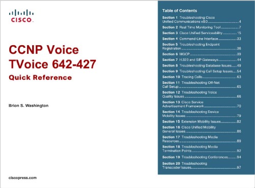 Ccnp Voice Tvoice 642427 Quick Reference Brion S Washington