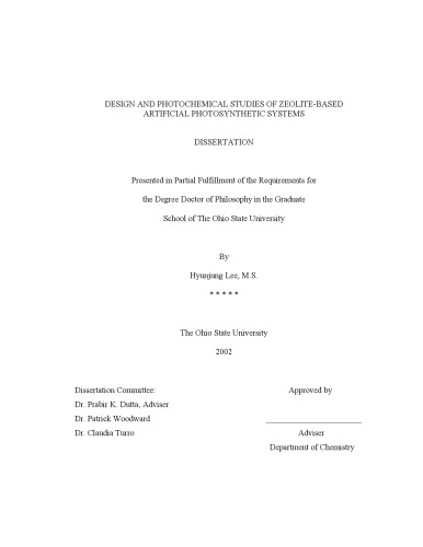 Design And Photochemical Studies Of Zeolitebased Artificial Photosynthetic Systems Hyunjung Lee