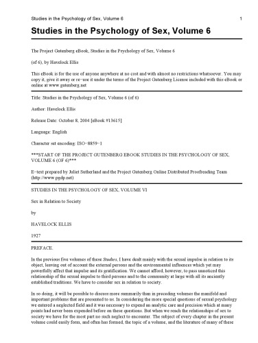 Studies In The Psychology Of Sex Vol 6 Of 6 Havelock Ellis