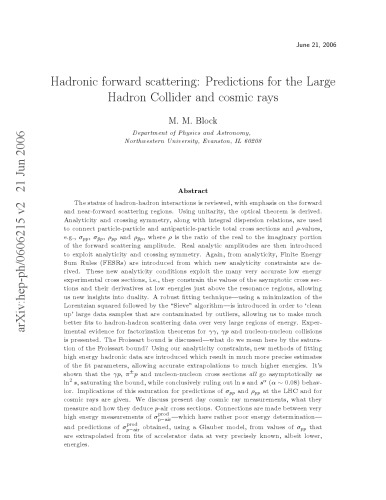 Hadronic Forward Scattering Predictions For The Large Hadron Collider And Cosmic Rays Martin M Block
