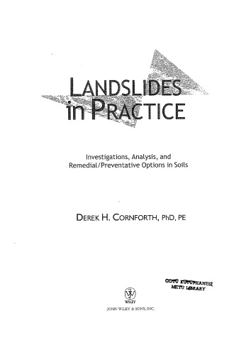 Landslides In Practice Investigation Analysis And Remedialpreventive Options In Soils Derek Cornforth