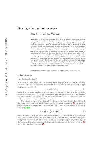 Slow Light In Photonic Crystals Alex Figotin Ilya Vitebskiy