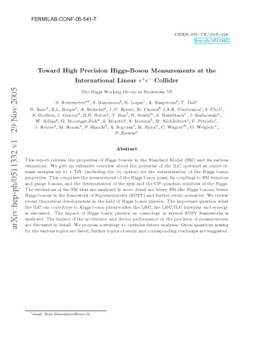 Toward High Precision Higgsboson Measurements At The International Linear E E Collider H Baer H Logan T Tait Edmond L Berger S Heinemeyer All Authors