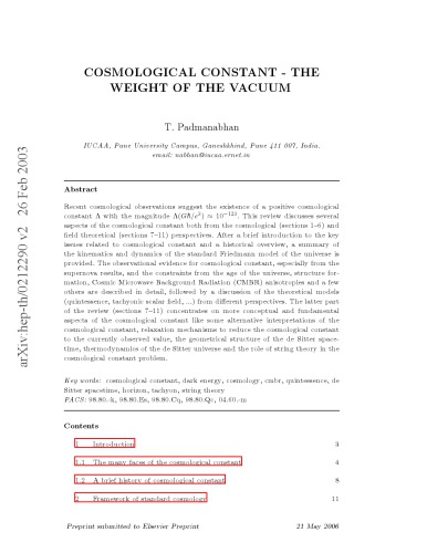 Cosmological Constant The Weight Of The Vacuum T Padmanabhan