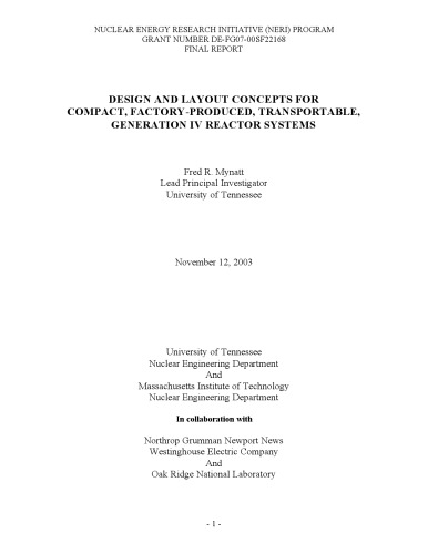 Design And Layout Concepts For Compact Factoryproduced Transportable Generation Iv Reactor Systems M Khurram Khan L W Townsend Marc V Berte Joe Mcconn Wesley Williams All Authors