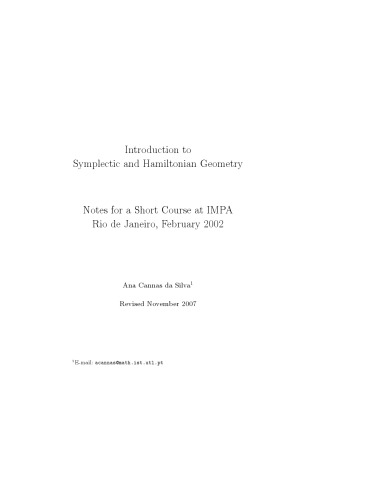 Introduction To Symplectic And Hamiltonian Geometry Ana Cannas Da Silva