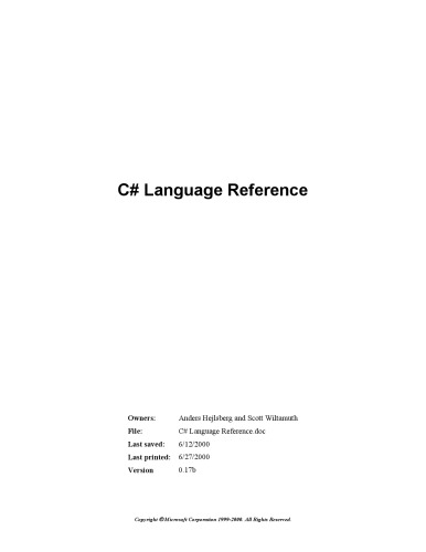 Microsoft Visual C Net Language Reference Microsoft Press