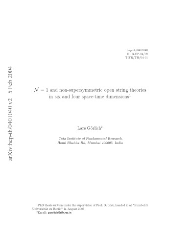 N 1 And Nonsupersymmetric Open String Theories In Six And Four Spacetime Dimensions Lars Gorlich