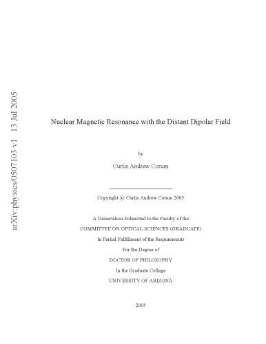 Nuclear Magnetic Resonance With The Distant Dipolar Field Curtis A Corum