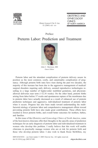 Preterm Labor Prediction And Treatment John C Morrison