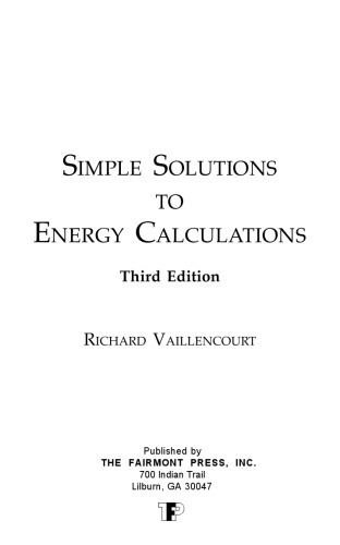 Simple Solutions To Energy Calculations 3rd Ed Richard Vaillencourt