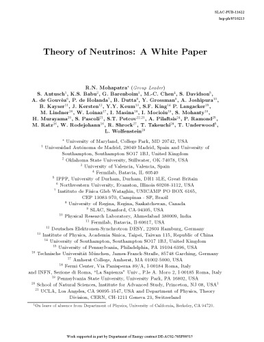 Theory Of Neutrinos A White Paper S F King M Lindner K S Babu S Davidson R N Mohapatra All Authors
