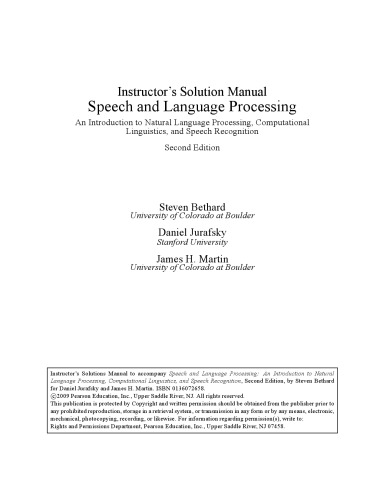 Instructors Solution Manual To Speech And Language Processing 2ed Bethard S