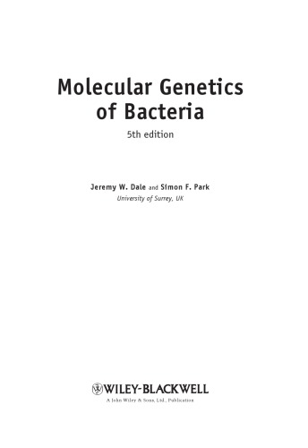 Molecular Genetics Of Bacteria Jeremy Dale Simon Park