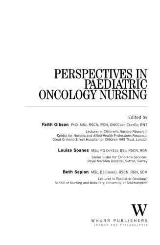 Perspectives In Paediatric Oncology Nursing Faith Gibson Louise Soanes B Sepion