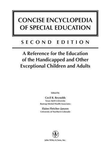Concise Encyclopedia Of Special Education Cecil R Reynolds Elaine Fletcherjanzen
