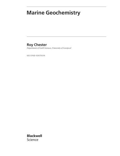 Marine Geochemistry Roy Chester