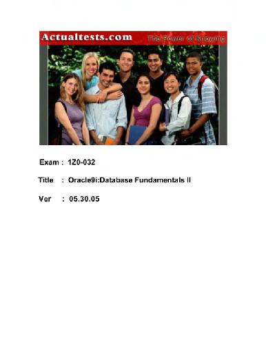 Actualtests Oracle 1z0032 Exam Q And A 05 30 05