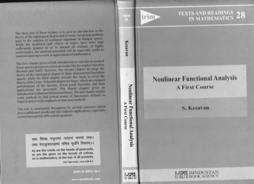 Nonlinear Functional Analysis A First Course Skesavan