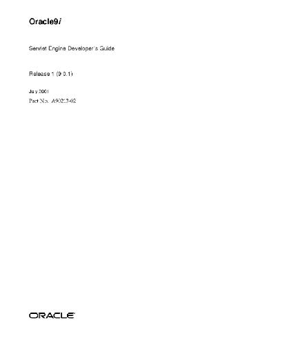 Oracle9i Servlet Engine Developers Guide Part No A9021302 Release 9 0 1 Smith T