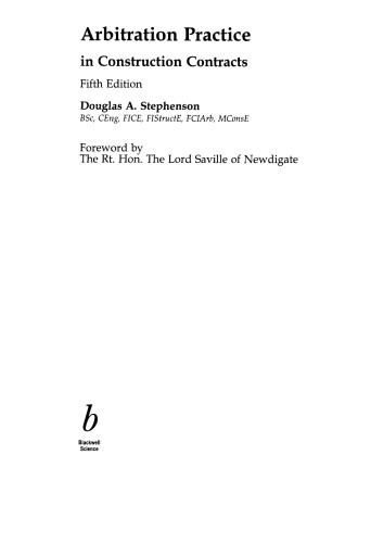 Arbitration Practice In Construction Contracts 5th Ed Douglas A Stephenson