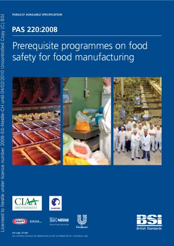 Bs Pas 2202008 Prerequisite Programmes On Food Safety For Food Manufacturing British Standards Institution