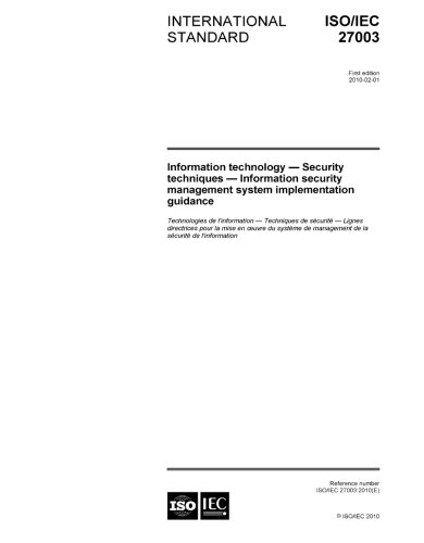 Isoiec 270032010 Information Technology Security Techniques Information Security Management System Implementation Guidance Isoiecjtc 1sc 27