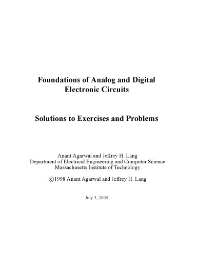 Foundations Of Analog And Digital Electronic Circuits Solutions To Exercises And Problems Anant Agarwal