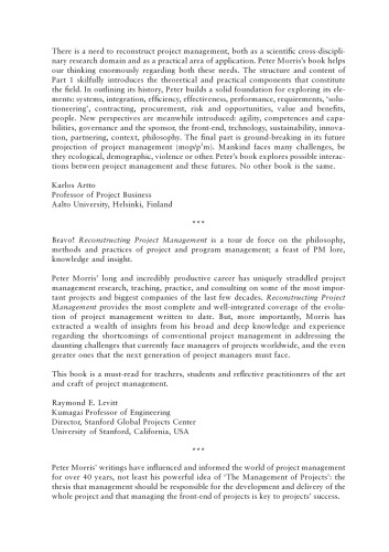 Reconstructing Project Management Peter W G Morris